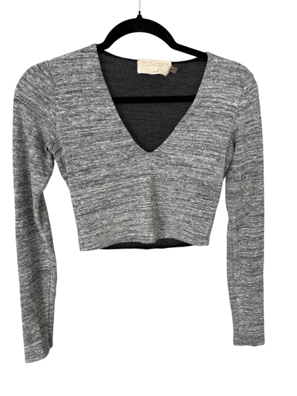 Alice + Olivia Jori Long-Sleeve Cropped Knit gray Top  Sz 2